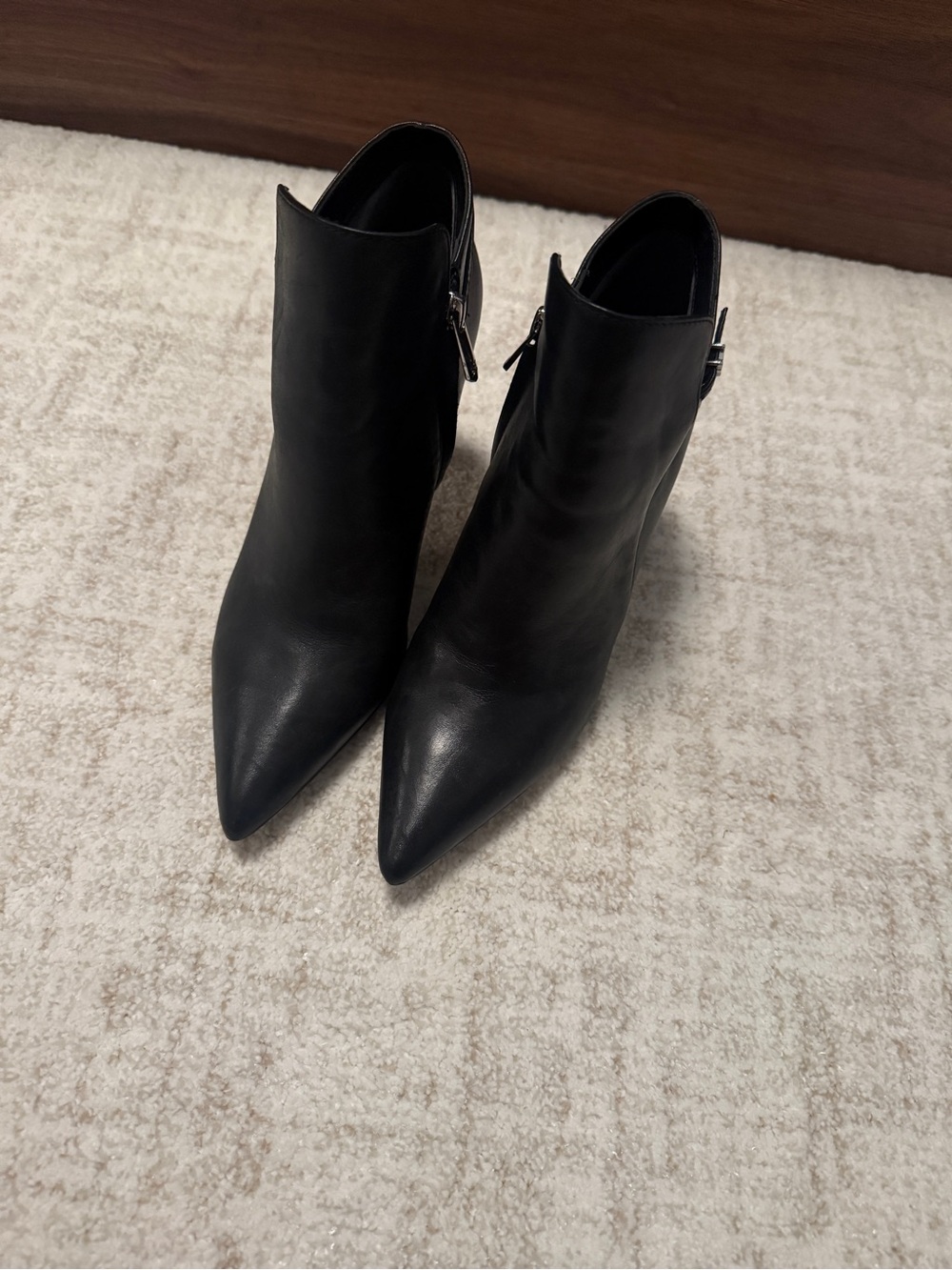 Sam Edelman Black Pointed-Toe Leather Ankle Booties